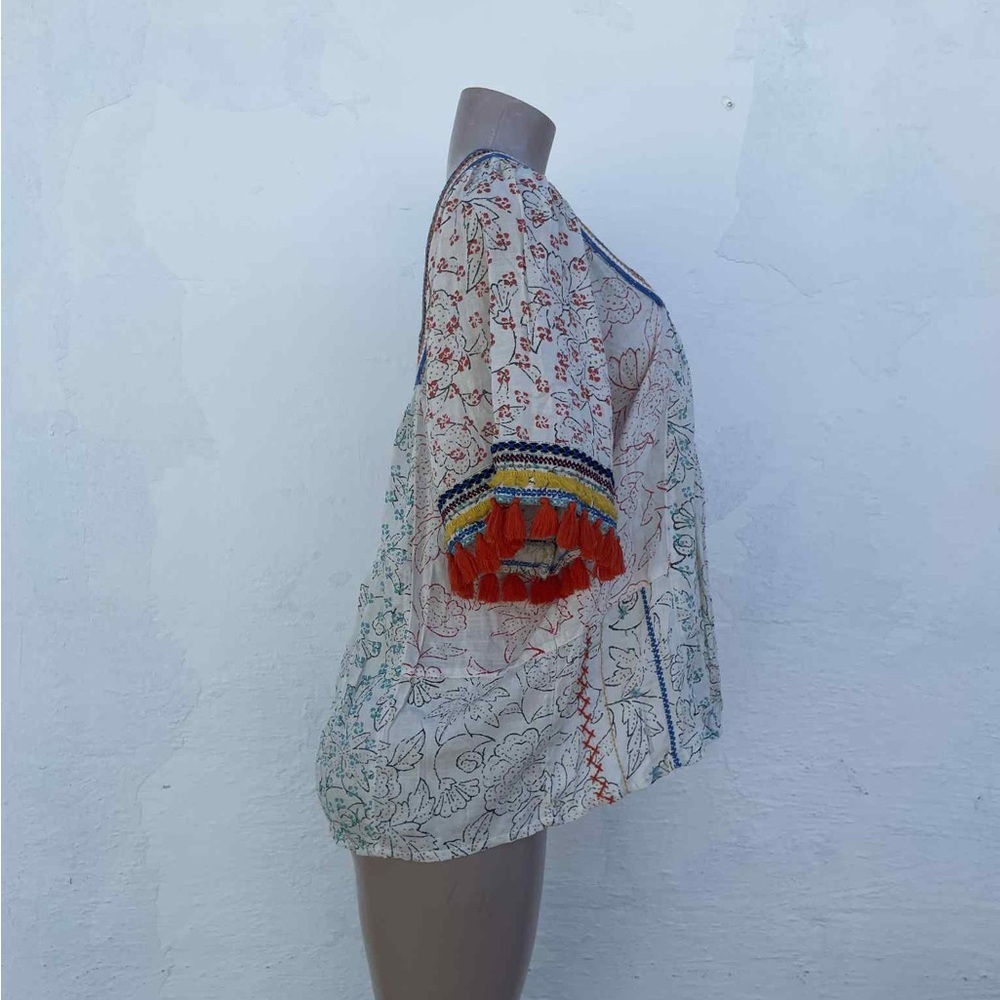 Maeve Cream Floral Blouse with Blue and Red Trim - Picture 3 of 8